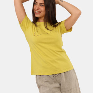 T-shirt Yes Zee Giallo - T-shirt classica su base giallo lime con logo brand in glitter coordinati. La vestibilità è morbida
