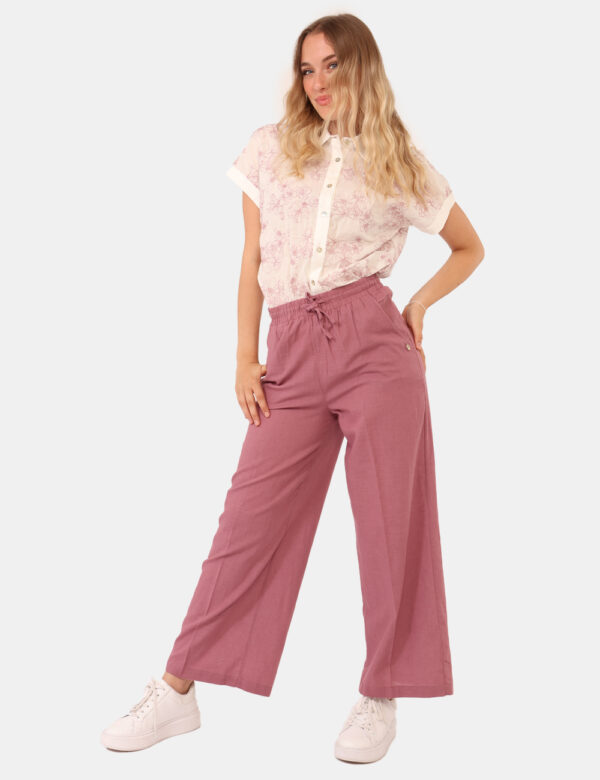 Pantaloni Yes Zee Rosa - Pantaloni in misto cotone/lino, in total rosa antico, leggeri e con taglio ampio. Presenti tasche a