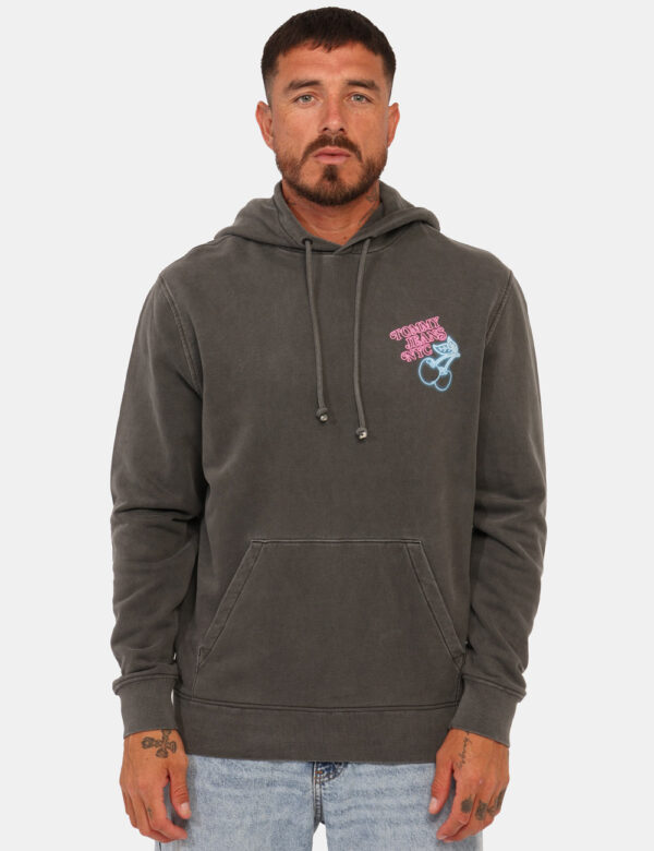 Felpa Tommy Hilfiger Grigio - Felpa classica garzata con cappuccio, in total grigio con piccola stampa fluo sul fronte e sta