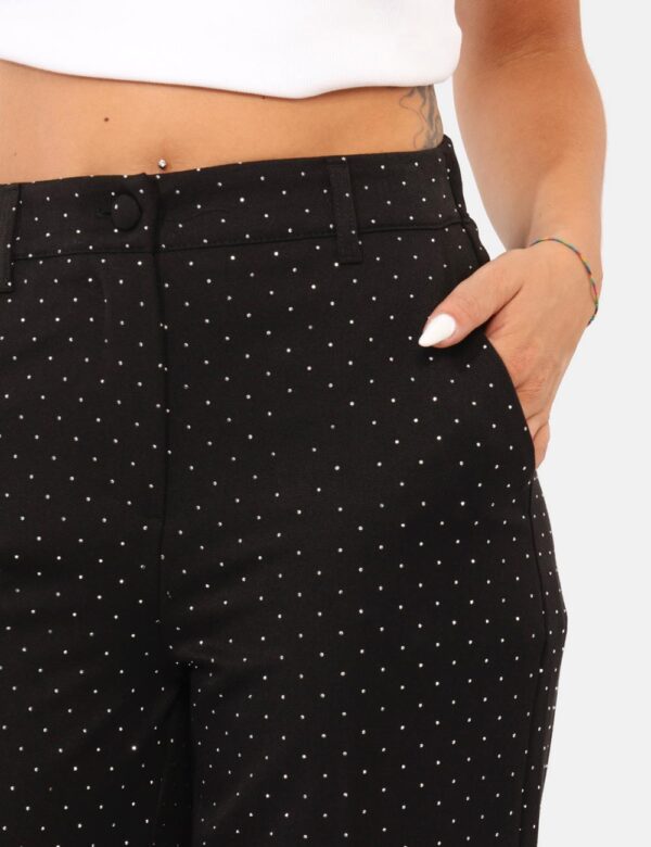 Pantaloni Rue De Clerie Nero - Pantaloni larghi su base nera con glitter allover argentati. Presenti tasche a taglio trasver