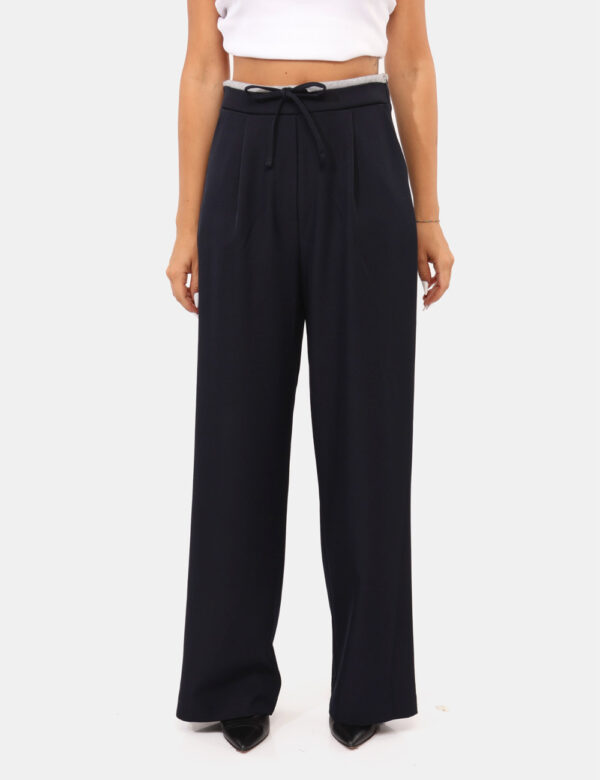 Pantaloni Rue De Clerie Blu - Pantaloni morbidi in total blu navy, con tasche a taglio trasversale ed elastico in girovita g