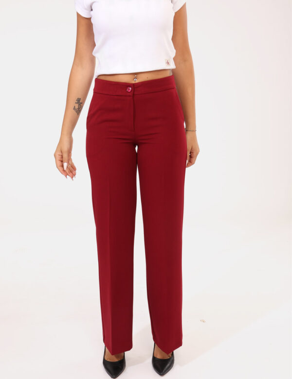 Pantaloni Materica Bordeaux - Pantaloni palazzo eleganti, in total bordeaux, con tasche a taglio trasversale e tasche fake s