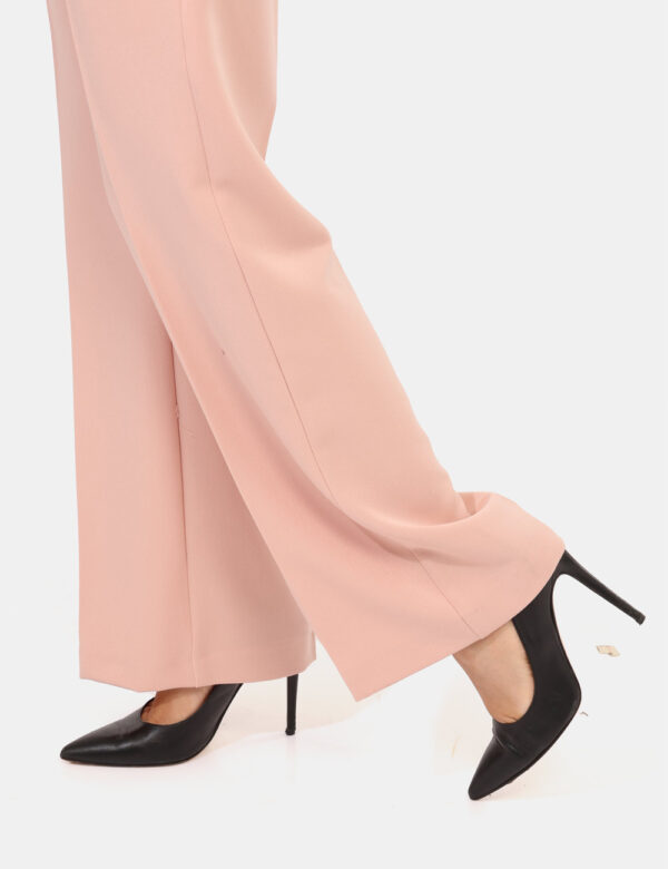 Pantaloni Materica Rosa - Pantaloni palazzo eleganti, in total rosa antico, con tasche a taglio trasversale e tasche fake su