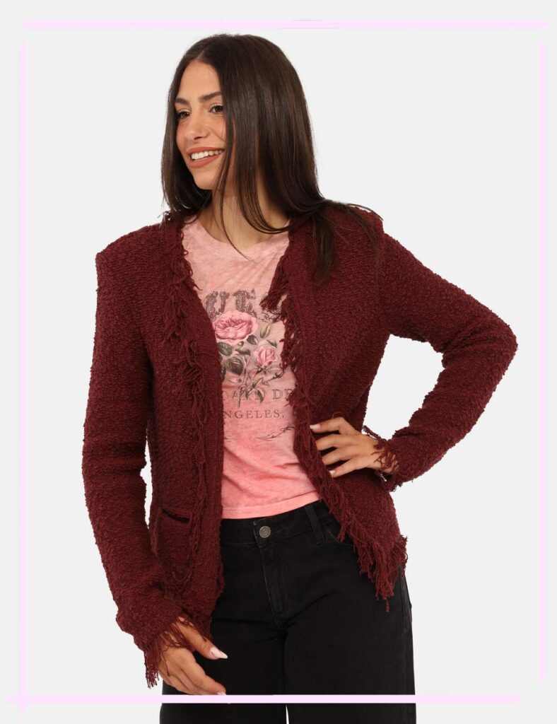 Cardigan Guess Bordeaux Taglia S - L’articolo appartiene al campionario esclusivo di stagione: pezzo unico.Cod. art. W5BR73Z