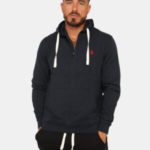 Felpa U.S. Polo Assn. Blu - Felpa con cappuccio in total blu navy, con logo brand ricamato rosso, più tasche a taglio trasve