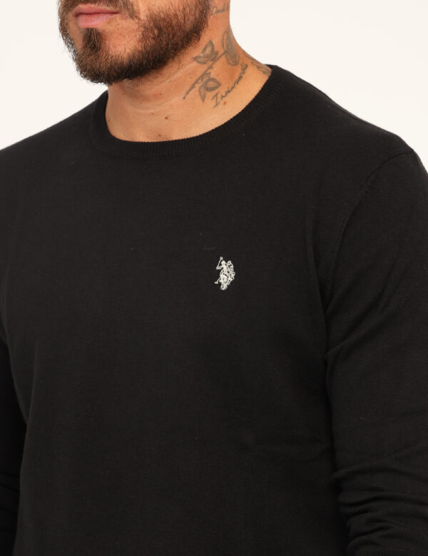 Maglione U.S. Polo Assn. Nero - Maglione con girocollo classico, in misto cotone - cachemire, in total nero con logo brand r