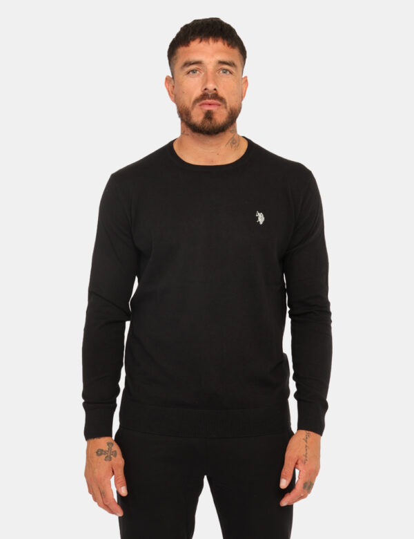 Maglione U.S. Polo Assn. Nero - Maglione con girocollo classico, in misto cotone - cachemire, in total nero con logo brand r