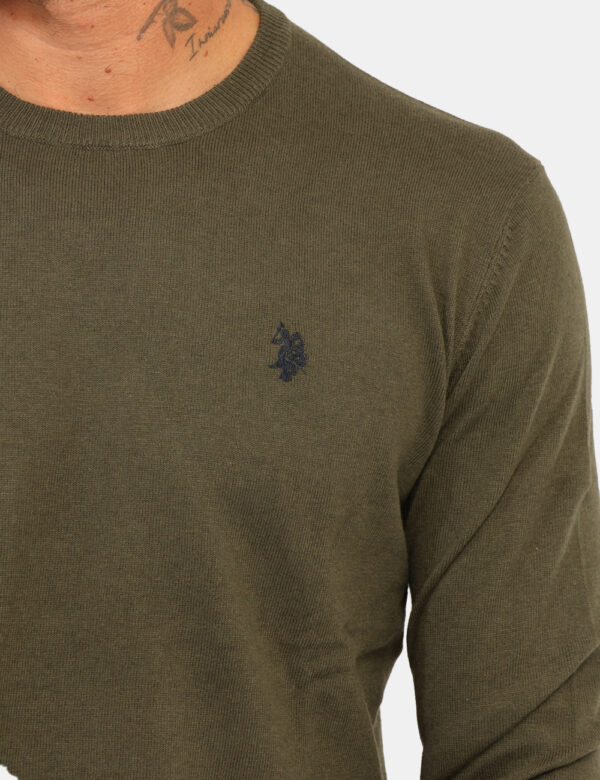 Maglione U.S. Polo Assn. Verde - Maglione con girocollo classico, in misto cotone - cachemire, in total verde militare con l