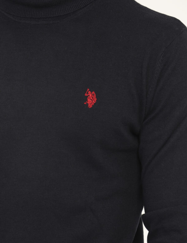 Maglione U.S. Polo Assn. Blu - Maglione modello dolcevita, in misto cotone - cachemire, in total blu navy con logo brand ric