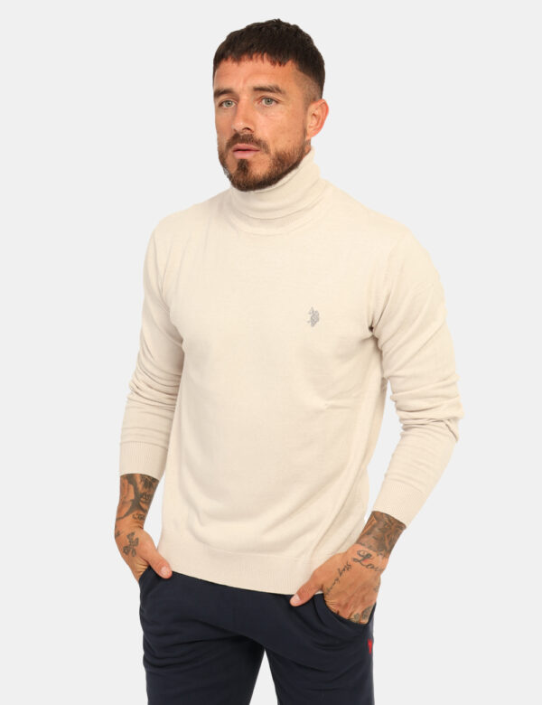 Maglione U.S. Polo Assn. Grigio - Maglione modello dolcevita, in misto cotone - cachemire, in total grigio chiaro con logo b