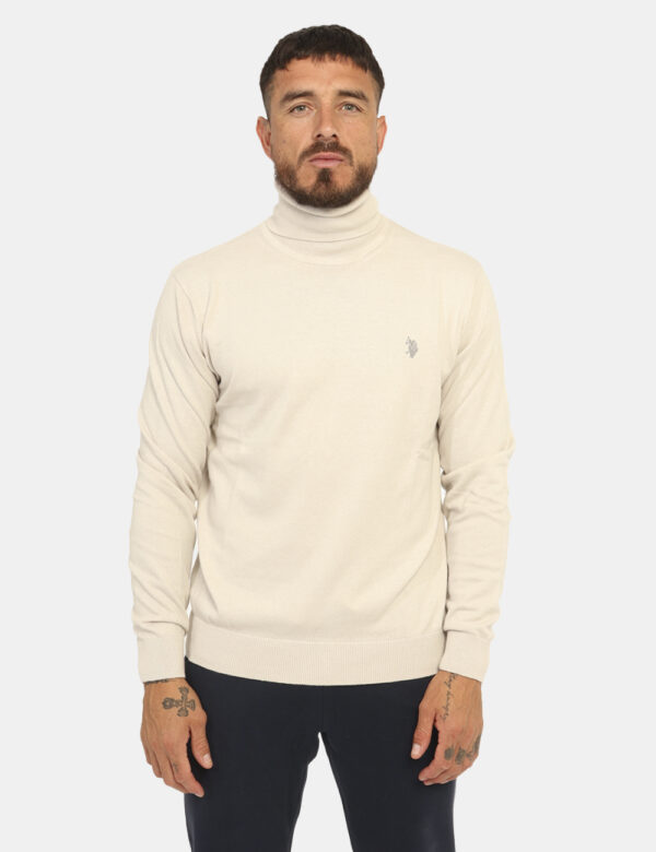 Maglione U.S. Polo Assn. Grigio - Maglione modello dolcevita, in misto cotone - cachemire, in total grigio chiaro con logo b