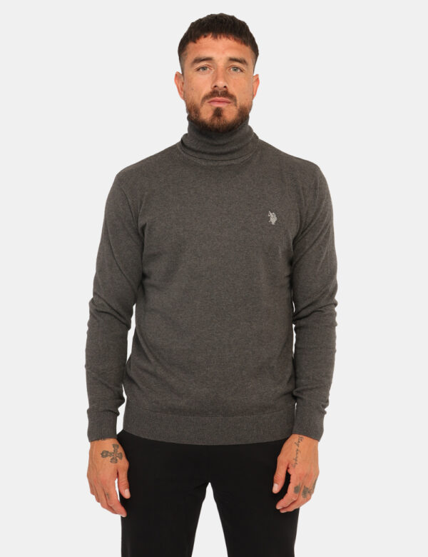 Maglione U.S. Polo Assn. Grigio - Maglione modello dolcevita, in misto cotone - cachemire, in total grigio scuro con logo br