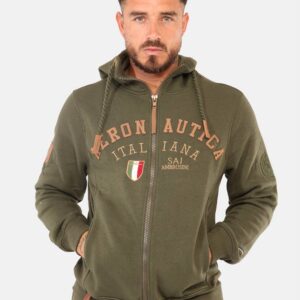 Felpa Aeronautica Italiana Verde - Felpa con cappuccio, in total verde militare con vari patch coordinati e ricamati. Presen