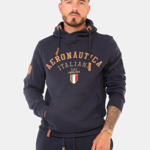 Felpa Aeronautica Italiana Blu - Felpa con cappuccio, in total blu navy con vari patch coordinati e ricamati, più tascone. L
