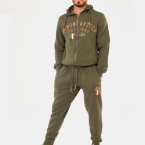 Pantaloni Aeronautica Italiana Verde - Pantalone tuta in total verde militare, con patch logo brand e tasche a taglio trasve