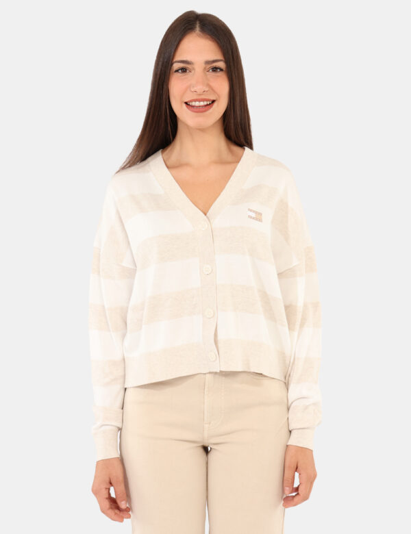 Cardigan Tommy Hilfiger Beige - Cardigan a righe panna e beige, con logo del brand ricamato.Cod. art. DW0DW20968 OAVi ricord
