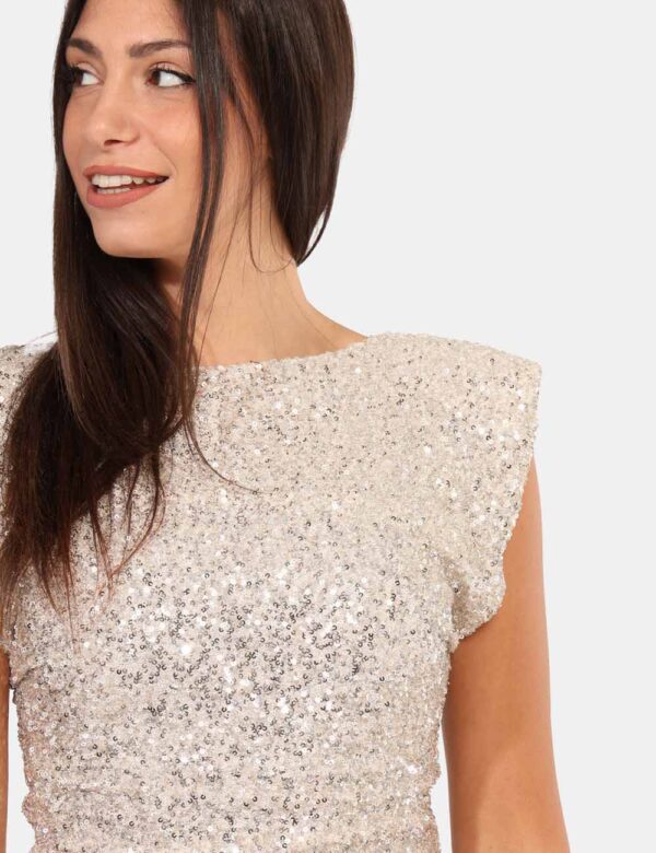 Top Rue De Clerie Argento - Super luminoso top, con taglio corto e giromanica, totalmente ricoperto di paillettes argentate.