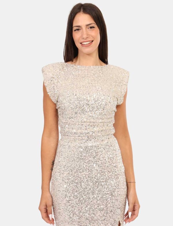 Top Rue De Clerie Argento - Super luminoso top, con taglio corto e giromanica, totalmente ricoperto di paillettes argentate.