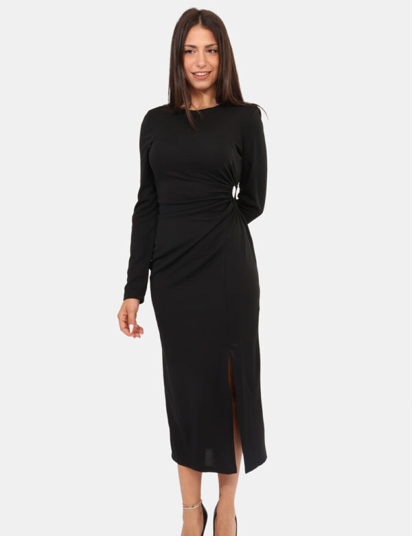 Vestito Rue De Clerie Nero - Vestito lungo in total nero, con maniche lunghe e punto vita arricciato più spacchetto laterale