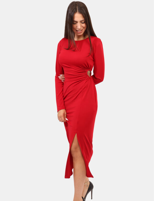 Vestito Rue De Clerie Rosso - Vestito lungo in total rosso, con maniche lunghe e punto vita arricciato più spacchetto latera