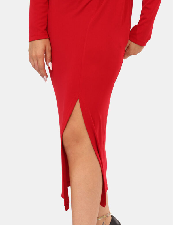 Vestito Rue De Clerie Rosso - Vestito lungo in total rosso, con maniche lunghe e punto vita arricciato più spacchetto latera