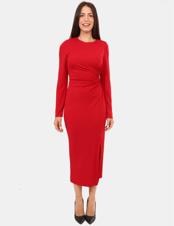 Vestito Rue De Clerie Rosso - Vestito lungo in total rosso, con maniche lunghe e punto vita arricciato più spacchetto latera