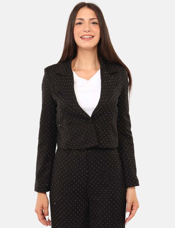 Blazer Rue De Clerie Nero - Blazer corto in total nero con glitter allover. La vestibilità è morbida e pratica grazie a bott