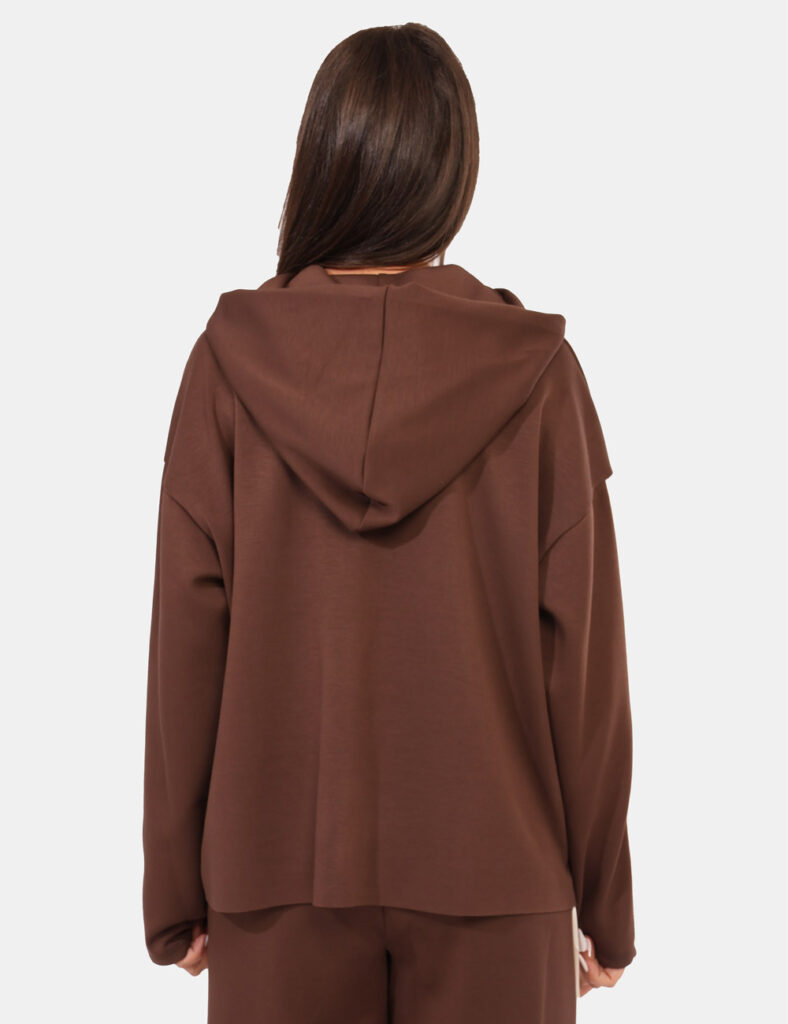 Felpa Rue De Clerie Marrone - Felpa con cappuccio in total marrone con bande sulla maniche beige, più doppia tasca a taglio