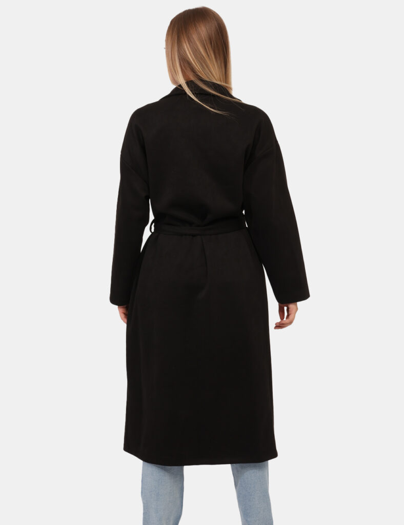 Cappotto Rue De Clerie Nero - Cappotto lungo leggero, in simil scamosciato ed in total nero. Presenti tasche a taglio trasve