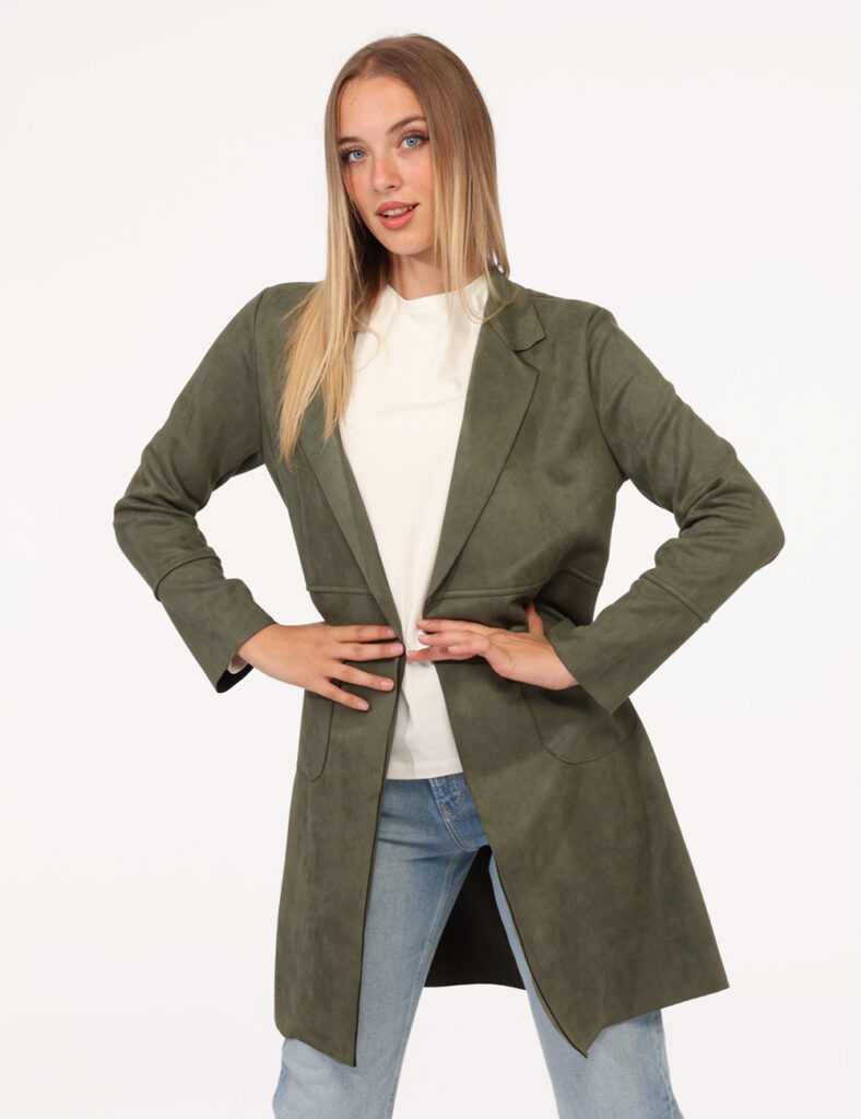 Cappotto Rue De Clerie Verde - Cappottino leggero, simil scamosciato in total verde militare con colletto e doppia tasca a t