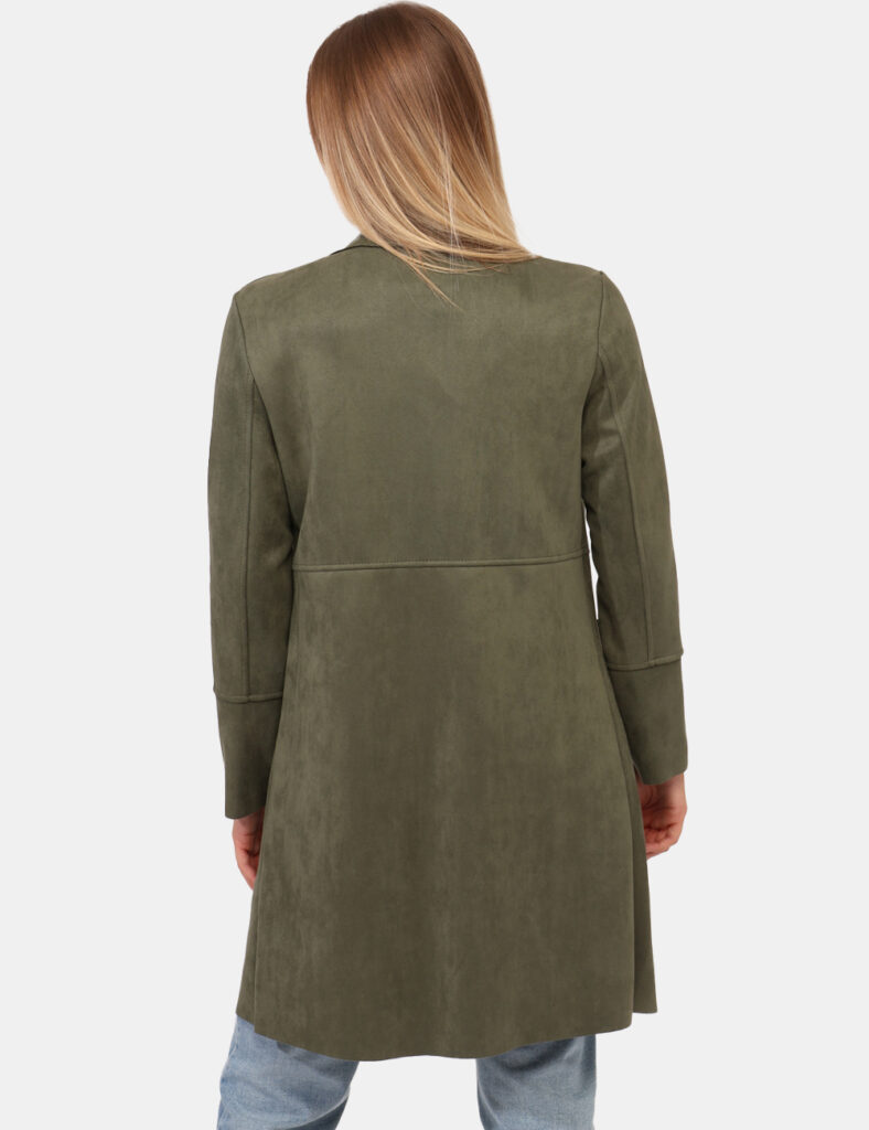 Cappotto Rue De Clerie Verde - Cappottino leggero, simil scamosciato in total verde militare con colletto e doppia tasca a t