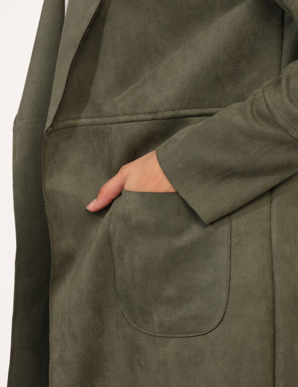 Cappotto Rue De Clerie Verde - Cappottino leggero, simil scamosciato in total verde militare con colletto e doppia tasca a t