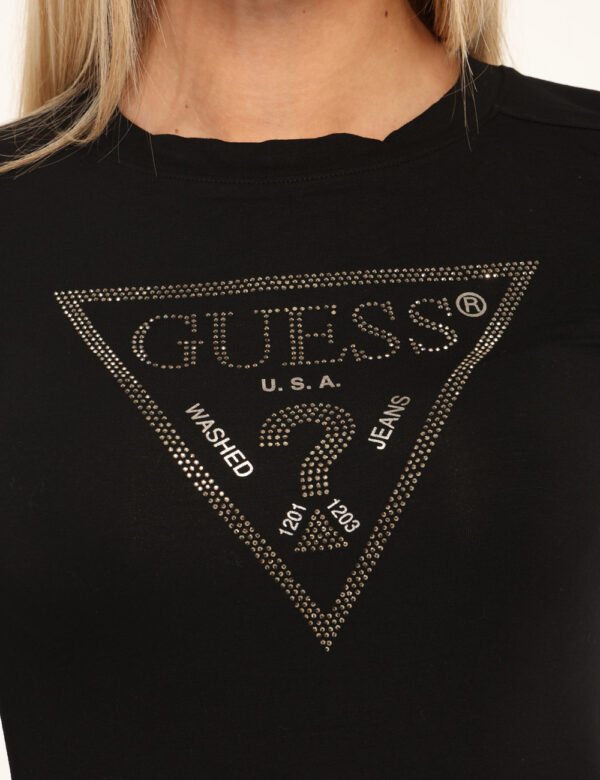 Body Guess Nero - Body a maniche lunghe, su base nera con stampa logo brand in glitter dorati e scollo sul retro. La vestibi