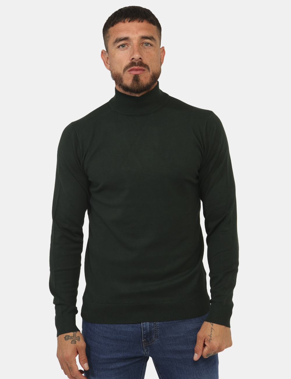 3007-900-OA_VERDE-BOTTIGLIA_AI25_5 Maglione Prj22. Verde - Lupetto classico, in total verde bottiglia. La vestibilità è morbida e pratica. La maglia è adatta p