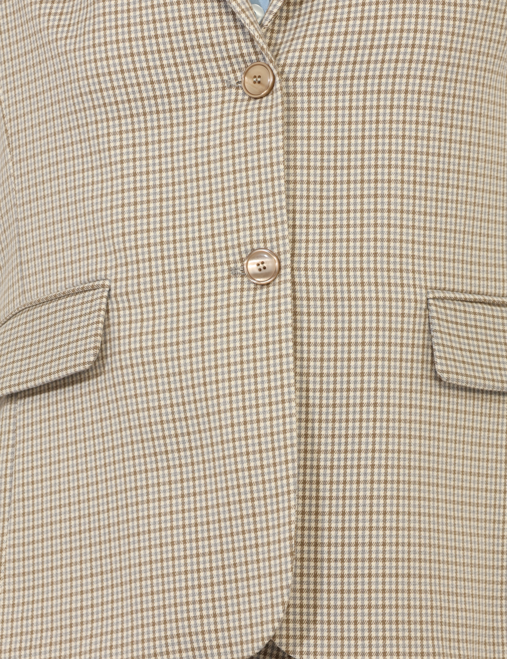 GD10SA25-TPV304-OA_GRIGIO-BEIGE-UNICO_AI25_4 Blazer Materica Beige - Blazer su fantasia quadrettata beige, marrone e azzurro, con tasche fake. La vestibilità è morbida e