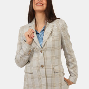 Blazer Materica Grigio - Blazer su fantasia quadrettata beige e grigio, con tasche fake. La vestibilità è morbida e pratica