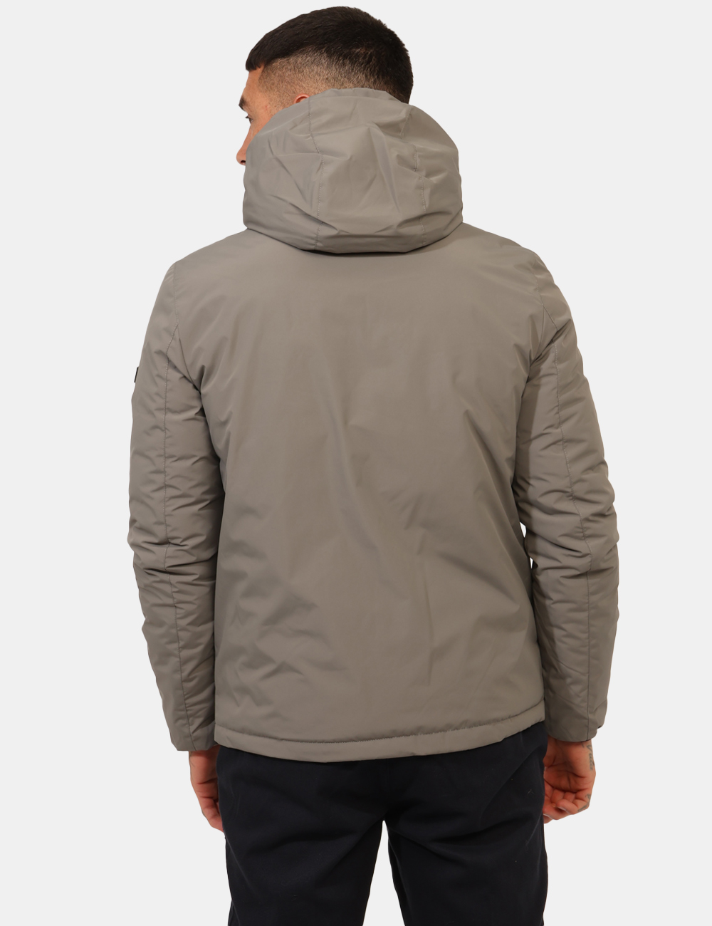 J824-B500-OA_GRIGIO_AI25_2 Piumino Yes Zee Grigio - Piumino con cappuccio non removibile, in total nero con interno grigio, più tasche a taglio trasver