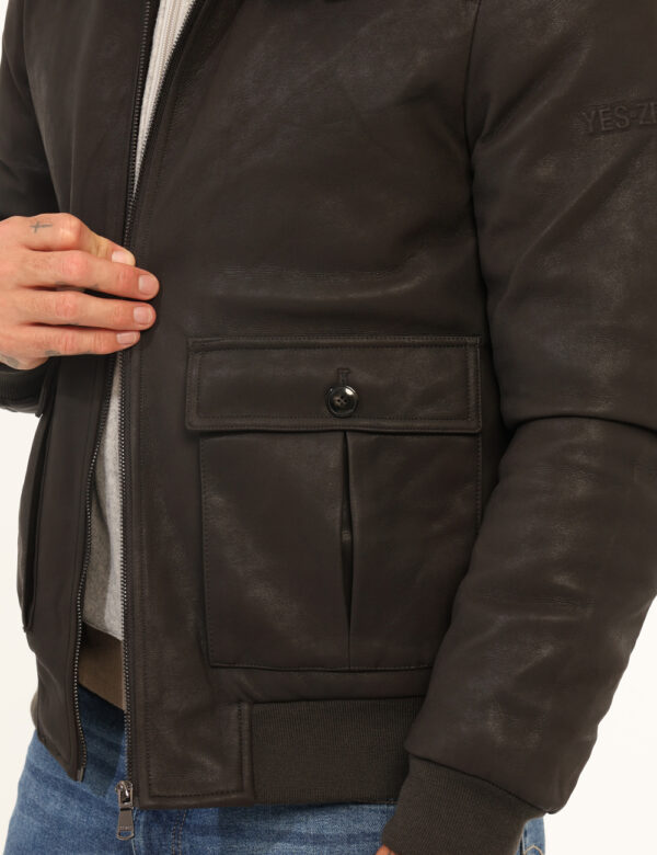 Giacca Yes Zee Marrone - Giaccome in simil pelle in testa di moro, con cappuccio ed interno in tessuto felpato grigio chiaro