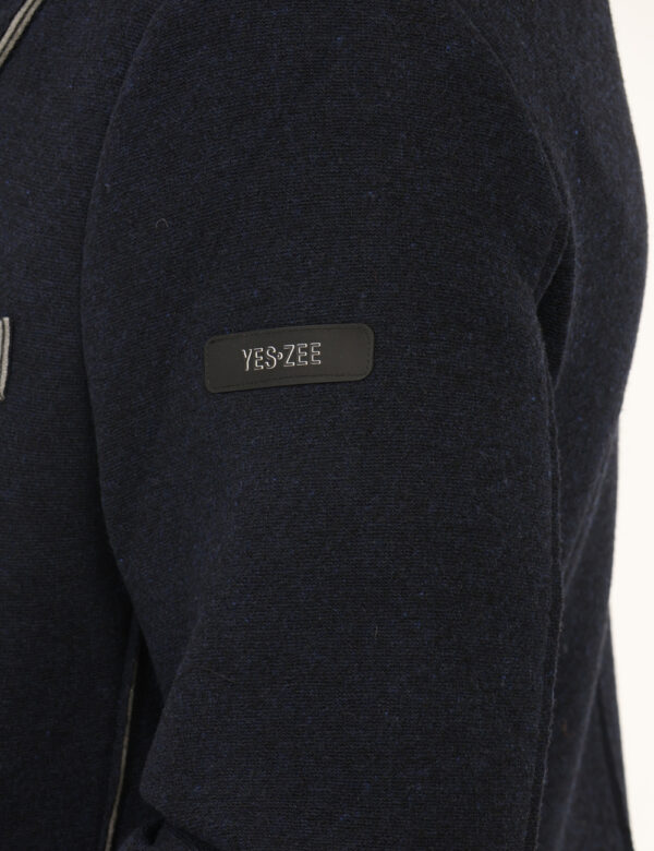 Cappotto Yes Zee Blu - Cappotto originale con cappuccio e foderato al suo interno in grigio, ricoperto di tessuto in lana in