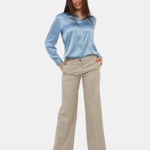 Pantaloni Materica Beige - Pantaloni larghi, eleganti, su fantasia quadrettata beige e grigio, con tasche a taglio trasversa