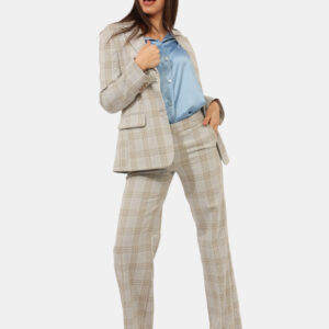 Pantaloni Materica Grigio - Pantaloni larghi, eleganti, su fantasia quadrettata beige e grigio, con tasche a taglio trasvers