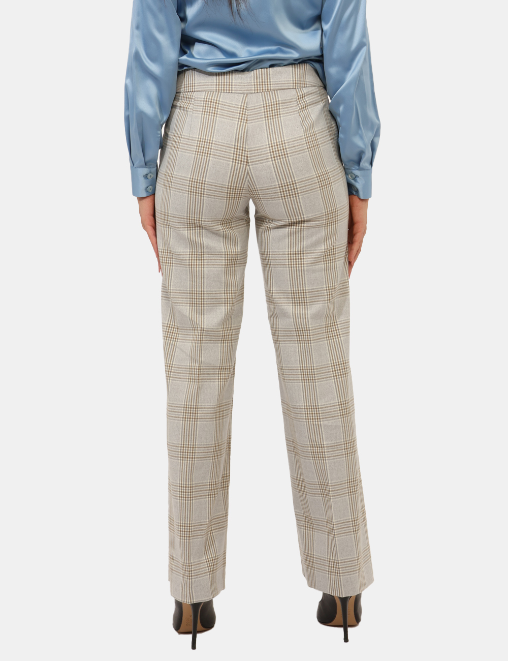 PD08SA25-TPV339-OA_GRIGIO-BEIGE-UNICO_AI25_2 Pantaloni Materica Grigio - Pantaloni larghi, eleganti, su fantasia quadrettata beige e grigio, con tasche a taglio trasvers