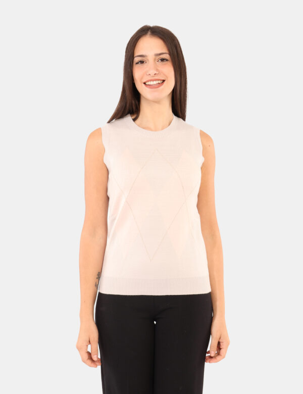 Gilet Rue De Clerie Rosa - Maglioncino - Gilet in fantasia grigio/rosa con riquadri e filo lurex. La vestibilità è morbida e