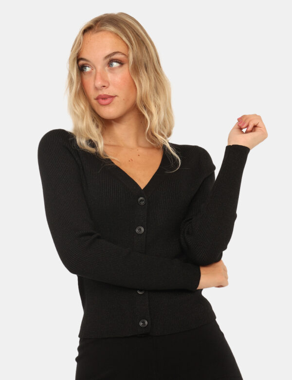 Cardigan Rue De Clerie Nero - Cardigan classico in total nero con filo lurex. La vestibilità è morbida e pratica grazie a bo
