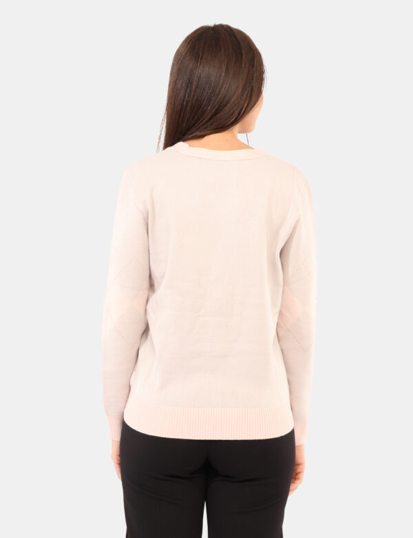 Cardigan Rue De Clerie Rosa - Maglione cardigan, su base rosa e lilla con stampa a riquadri e filo lurex dorato. La vestibil