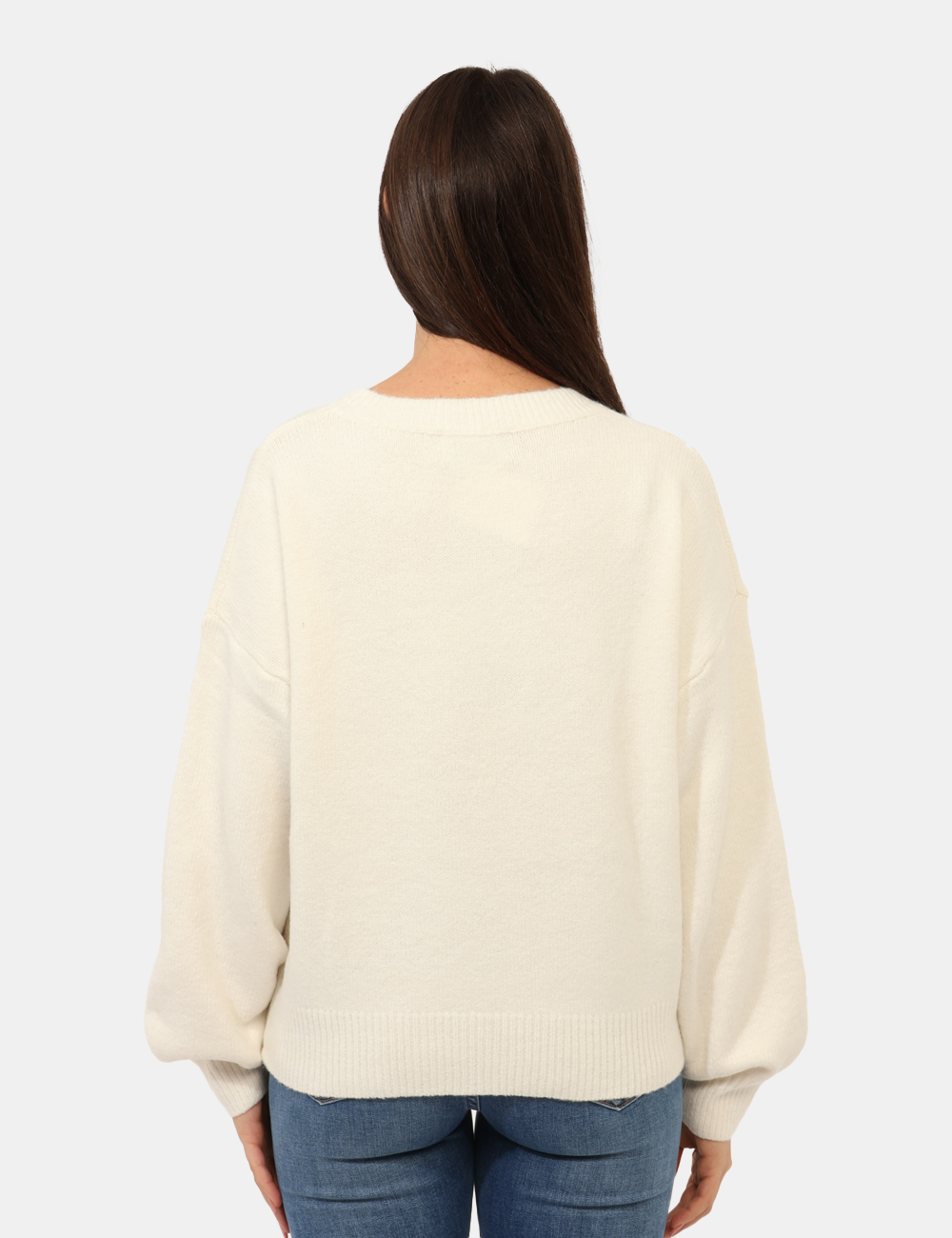 WT7010K-49701-sa_CREAM_AI25_2 Maglione Fracomina Bianco - Maglione girocollo classico in total bianco con fiocchetti in perline applicati che donano luce