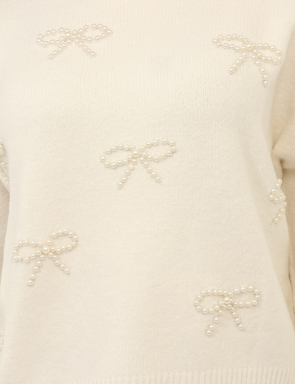 WT7010K-49701-sa_CREAM_AI25_5 Maglione Fracomina Bianco - Maglione girocollo classico in total bianco con fiocchetti in perline applicati che donano luce