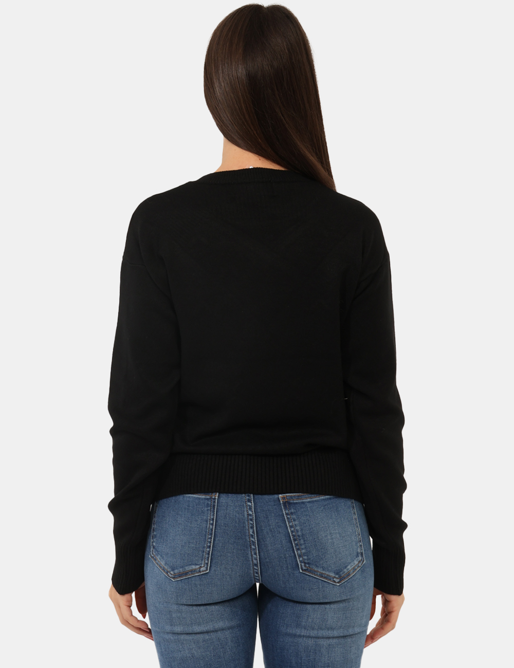 WT7014K50201-sa_BLACK_AI25_2 Maglione Fracomina Nero - Maglione con girocollo classico in total nero, trama lavorata e perline che donano luce al capo. L