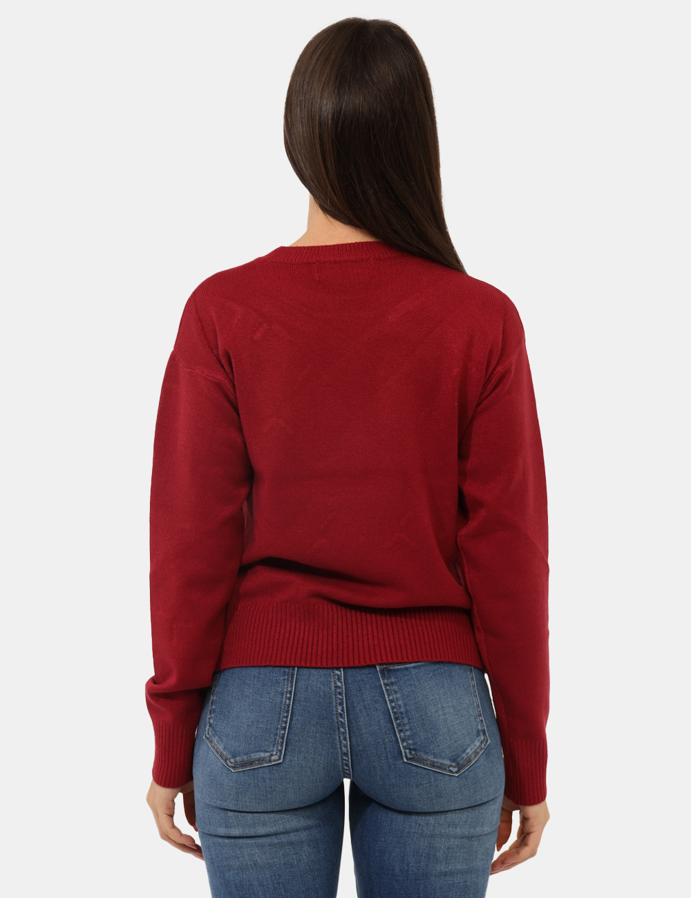 WT7014K50201-sa_BORDEAUX_AI25_2 Maglione Fracomina Bordeaux - Maglione con girocollo classico in total bordeaux, trama lavorata e perline che donano luce al