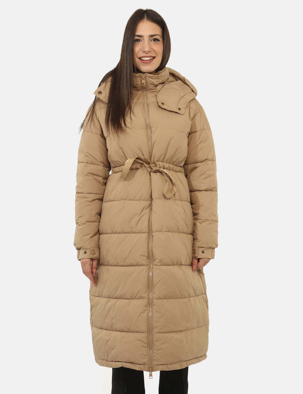 232TT2243-SA_PECAN-BROWN_AI25_7 Piumini e Parka Twin Set Beige - Piumino lungo con cappuccio rimovibile e coulisse.Cod. art. 232TT2243 SAVi ricordiamo che t